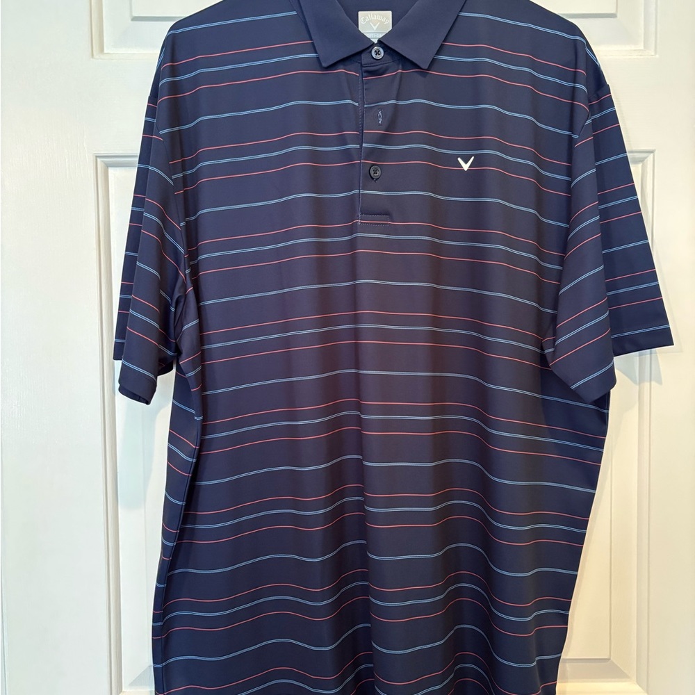Callaway Men's Polo with Navy and Red Stripes